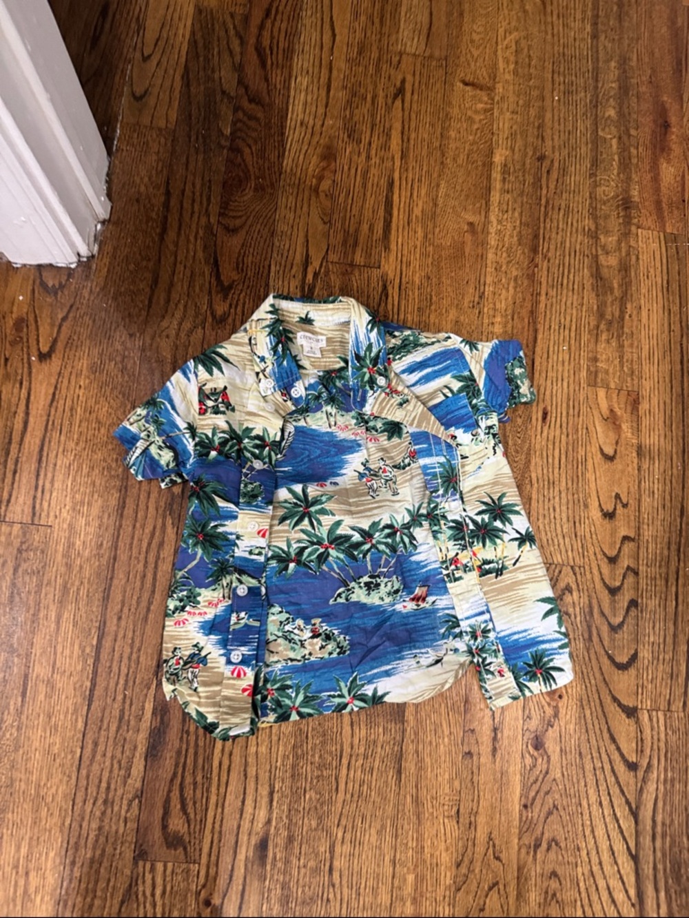 Crewcuts Short-Sleeve Hawaiian Shirt in Blue and Cream